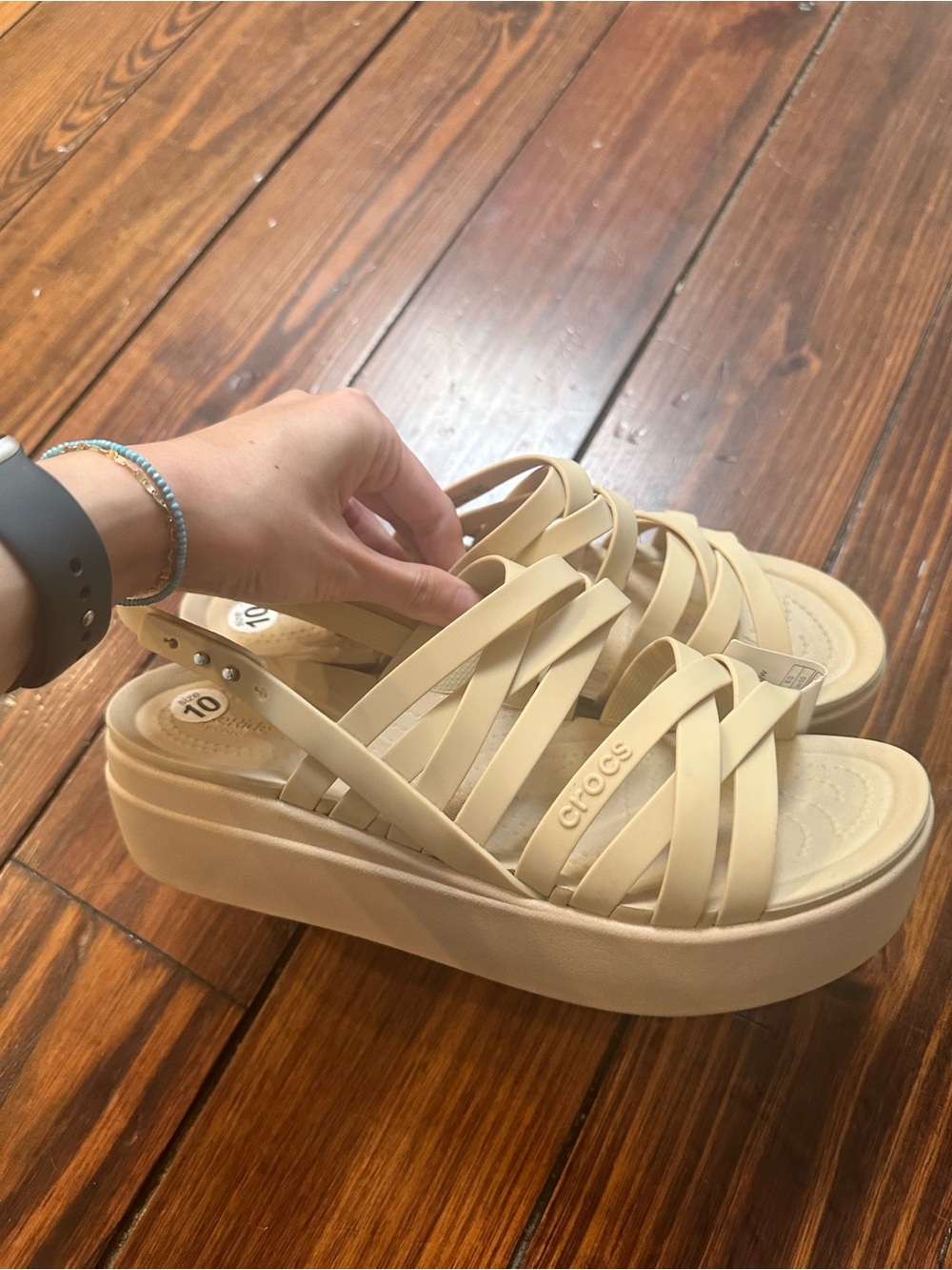 CROCS Women's Cream Platform Strappy Sandal Size 10